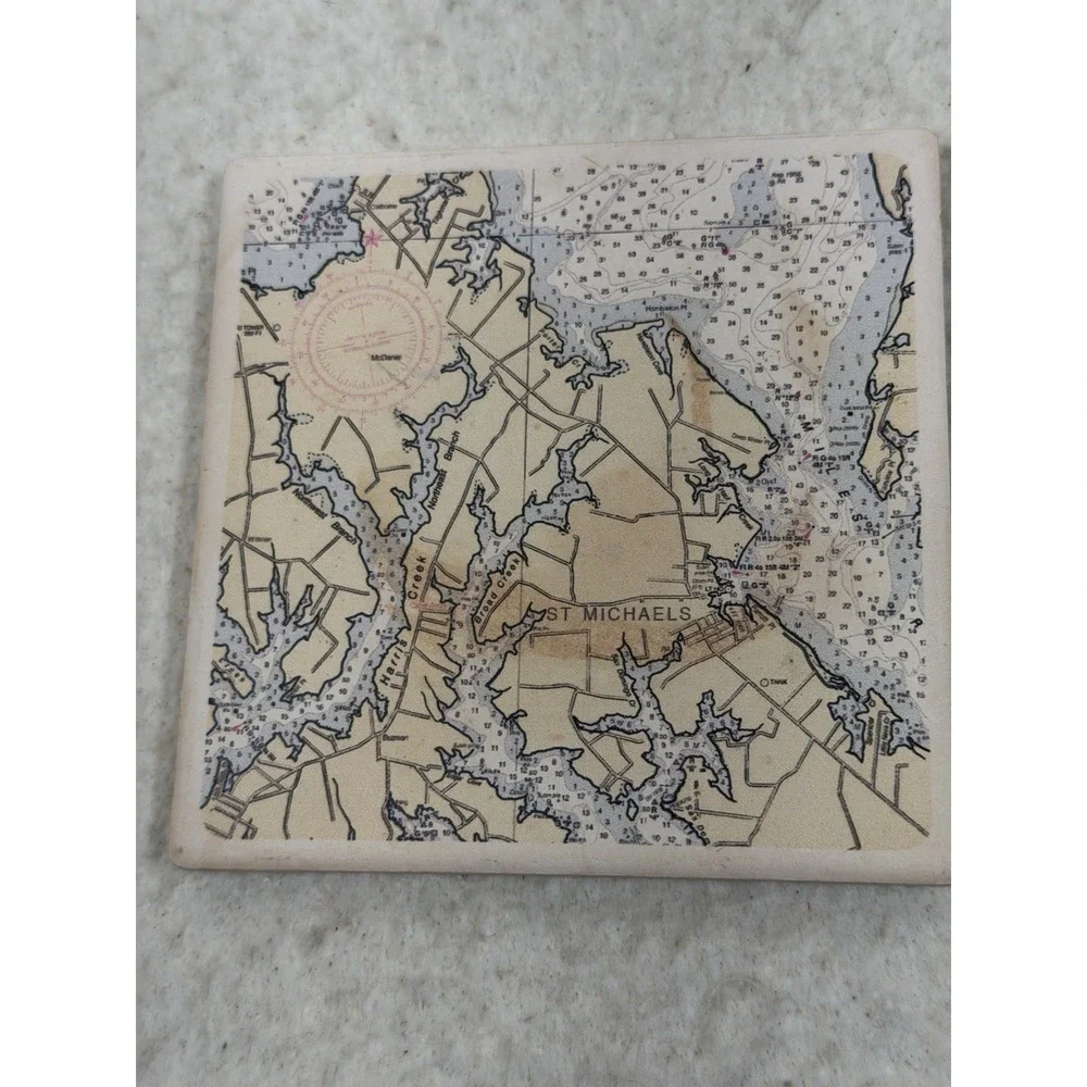 Barlow ArtStone St Michaels MD Nautical Chart Coasters Set 4 Marble Coastal